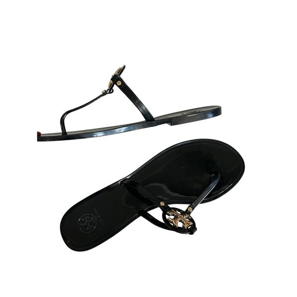 Tory Burch Black Sandals with Gold Accent - Picture 7 of 9